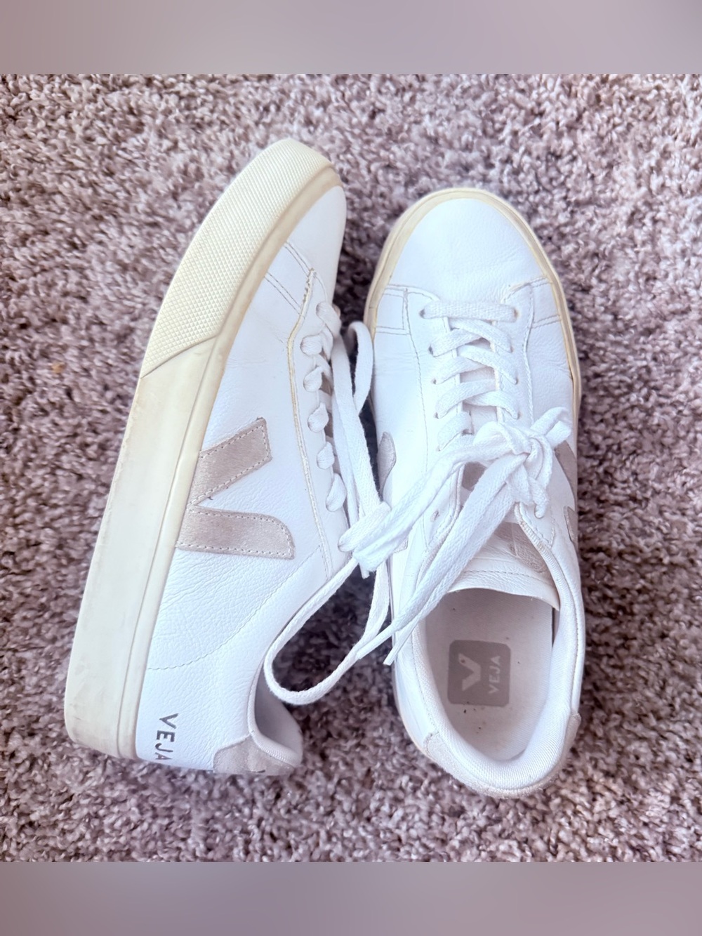 VEJA Campo Womens Size 8 Sneaker Shoes White Almond Leather Lace-Up Casual